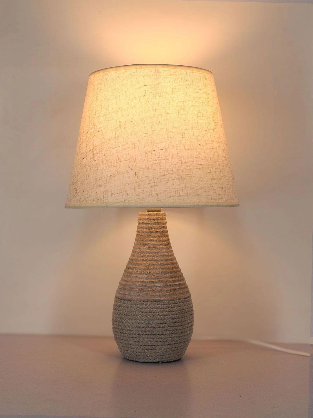 ELARE Grey Textured Ceramic Contemporary Frusturical Shaped Table Lamp with Bulb-image-46