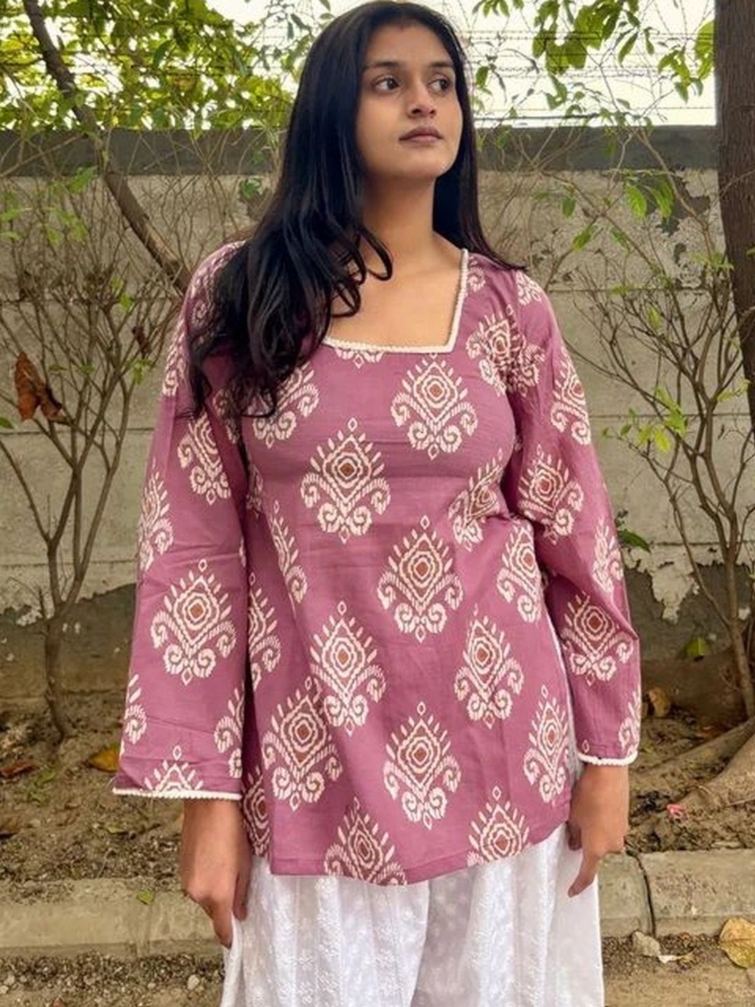 KALINI Ethnic Motifs Printed Square Neck Pure Cotton Kurti-picture-17