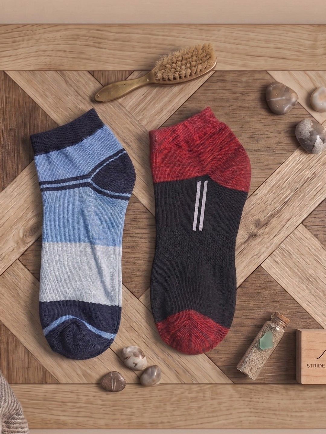 SWAZ Men Pack of 2 Cotton Assorted Striped Ankle Length Socks-picture-24