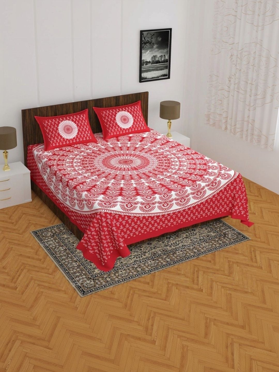 JR CLUB Red & White Floral Bedsheet with 2 Pillow Covers-image-28
