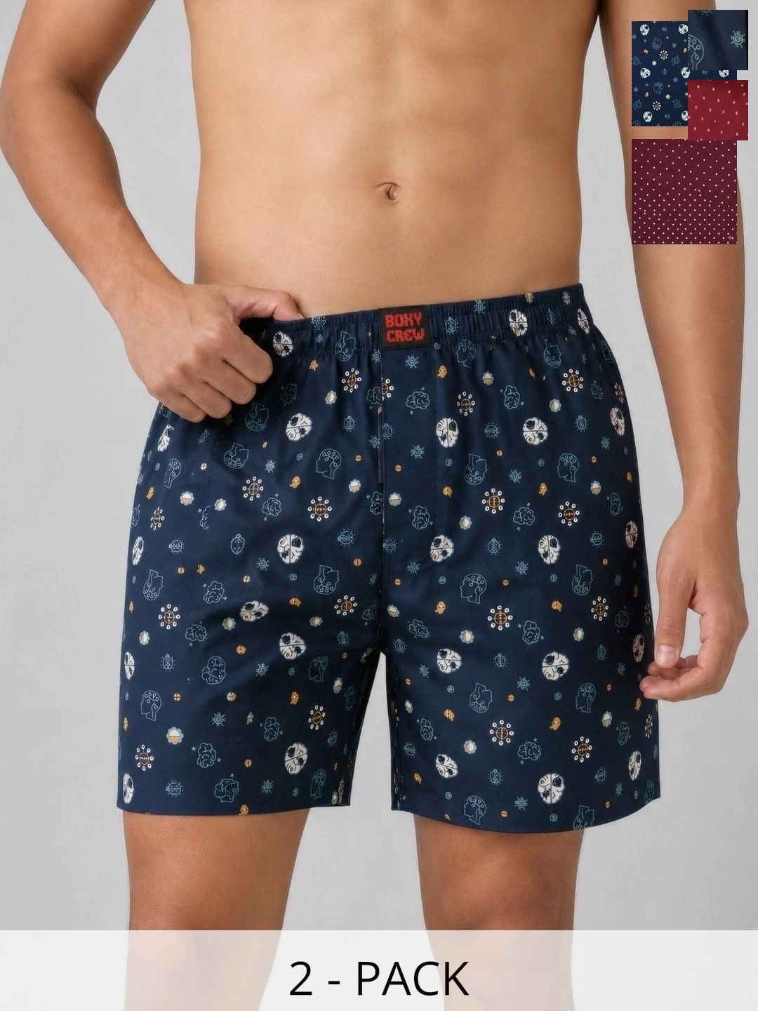 Boxy Crew Pack Of 2 Printed Pure Cotton Mid Rise Boxers-picture-36