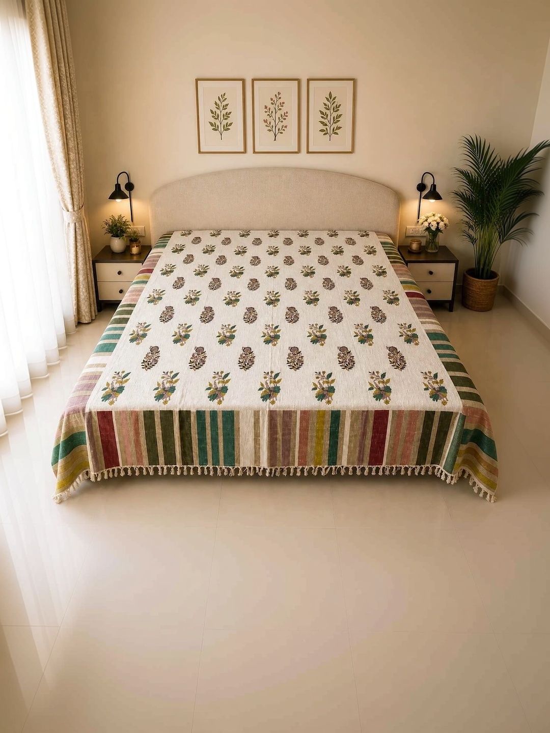 M'Weaves Purple Floral Cotton Double Bed - King Bed Covers-image-28