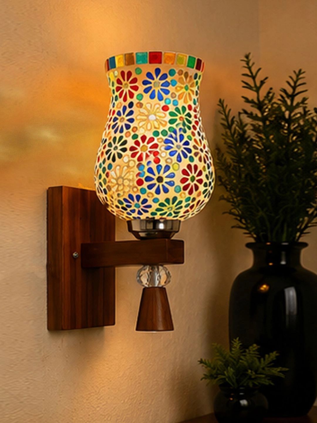 Myntra Elegant Homes Multicoloured Wood Wall Lamp-image-45