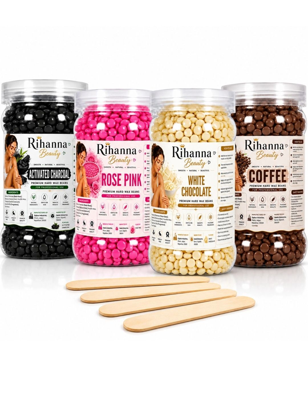 RIHANNA BEAUTY Set Of 4 Rose Pink, Charcoal, Coffee & Chocolate Hard Wax Beans - 75 g Each-image-7