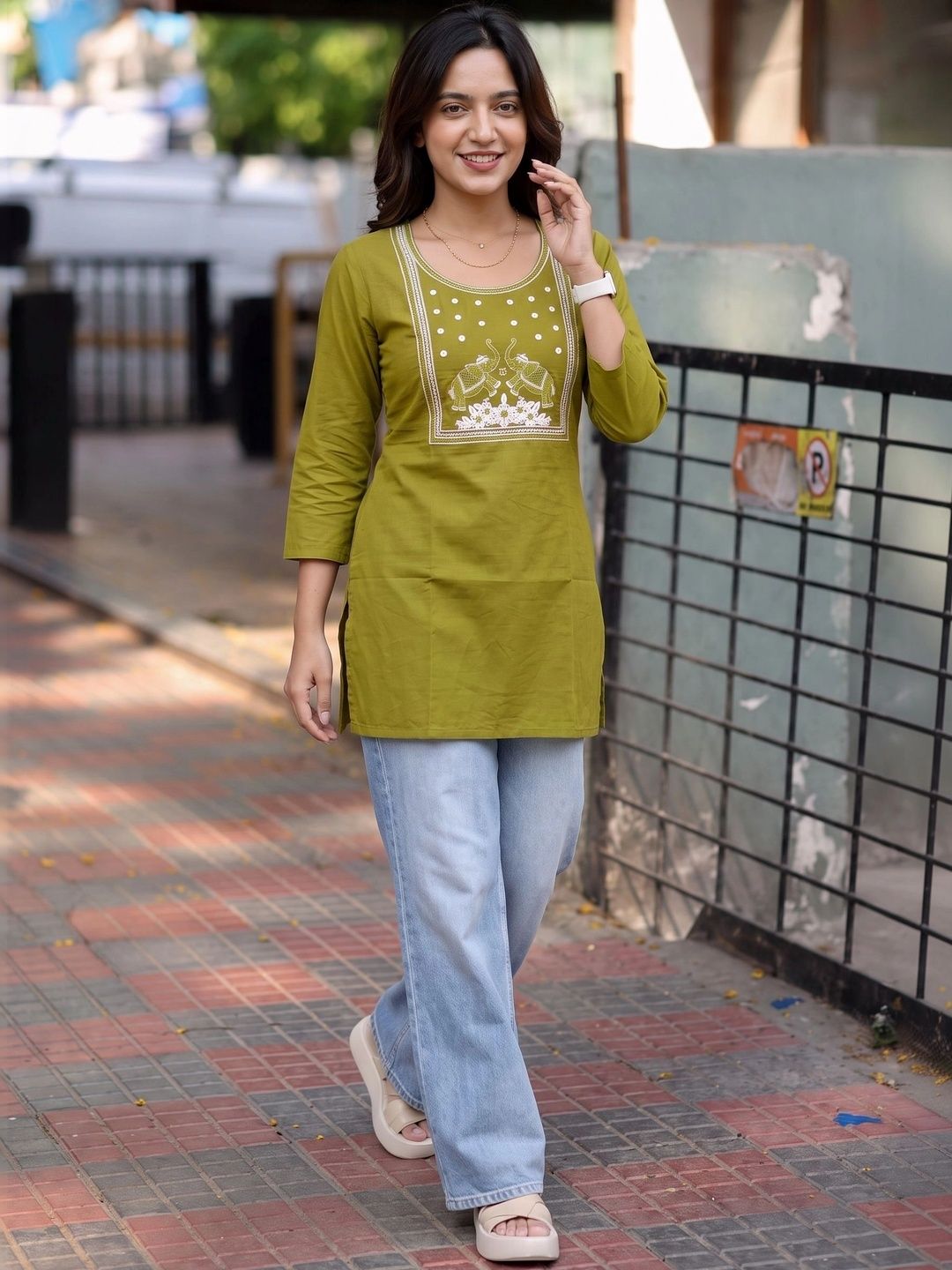 NESH CREATION Ethnic Motifs Embroidered Pure Cotton Kurti-picture-52