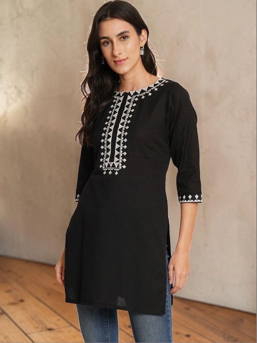 Hyba Embellished Embroidered Ethnic Cotton Blend Top-picture-12