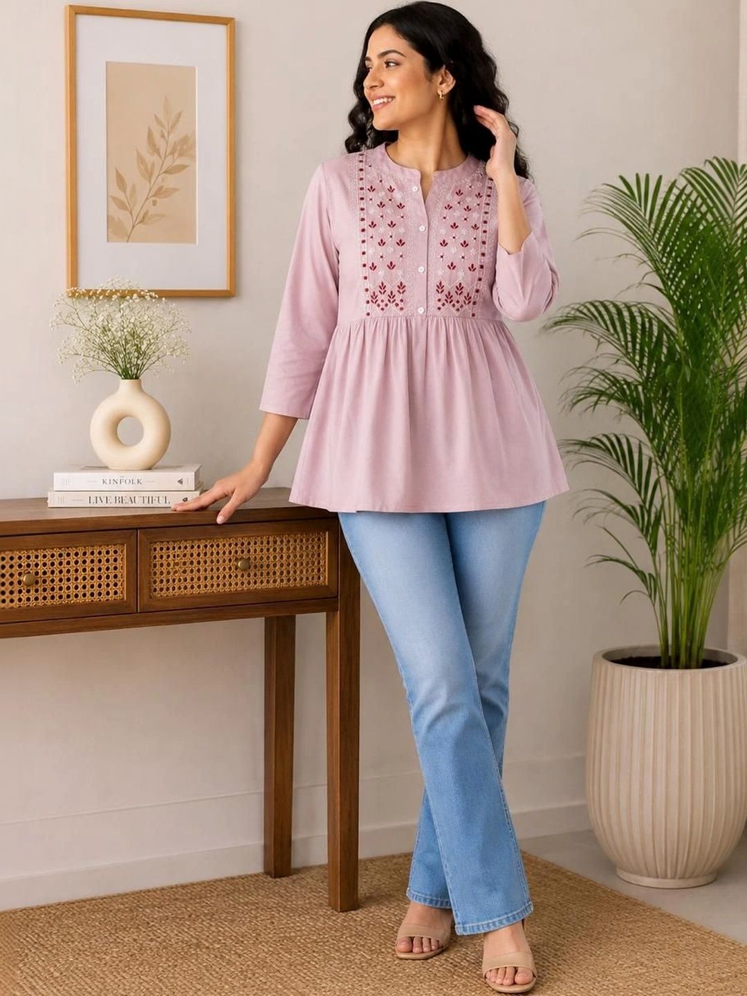KALINI Ethnic Motifs Embroidered Thread Work Thread Work Empire Kurti-picture-15