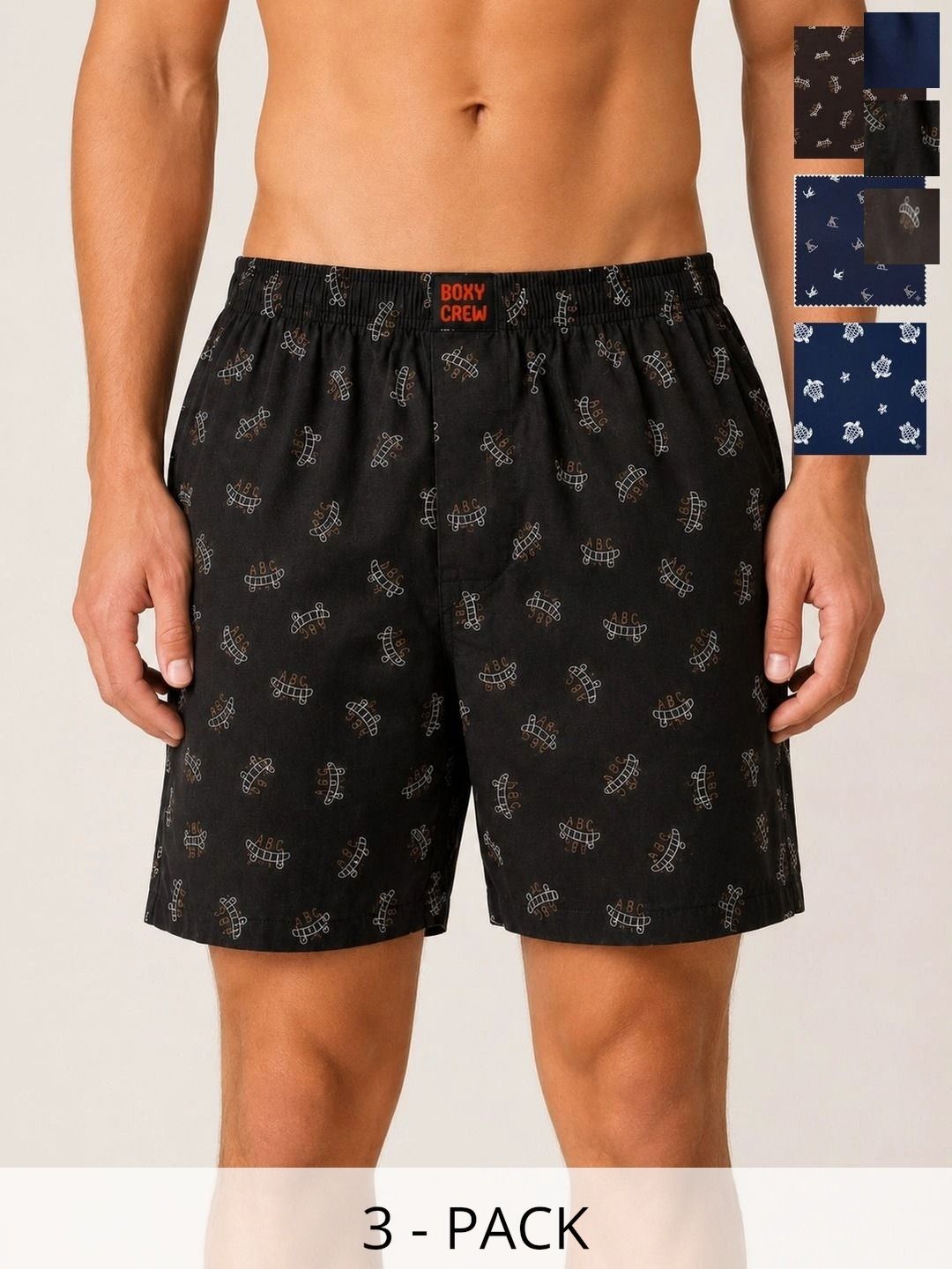 Boxy Crew Pack Of 3 Printed Pure Cotton Mid Rise Boxers-picture-44
