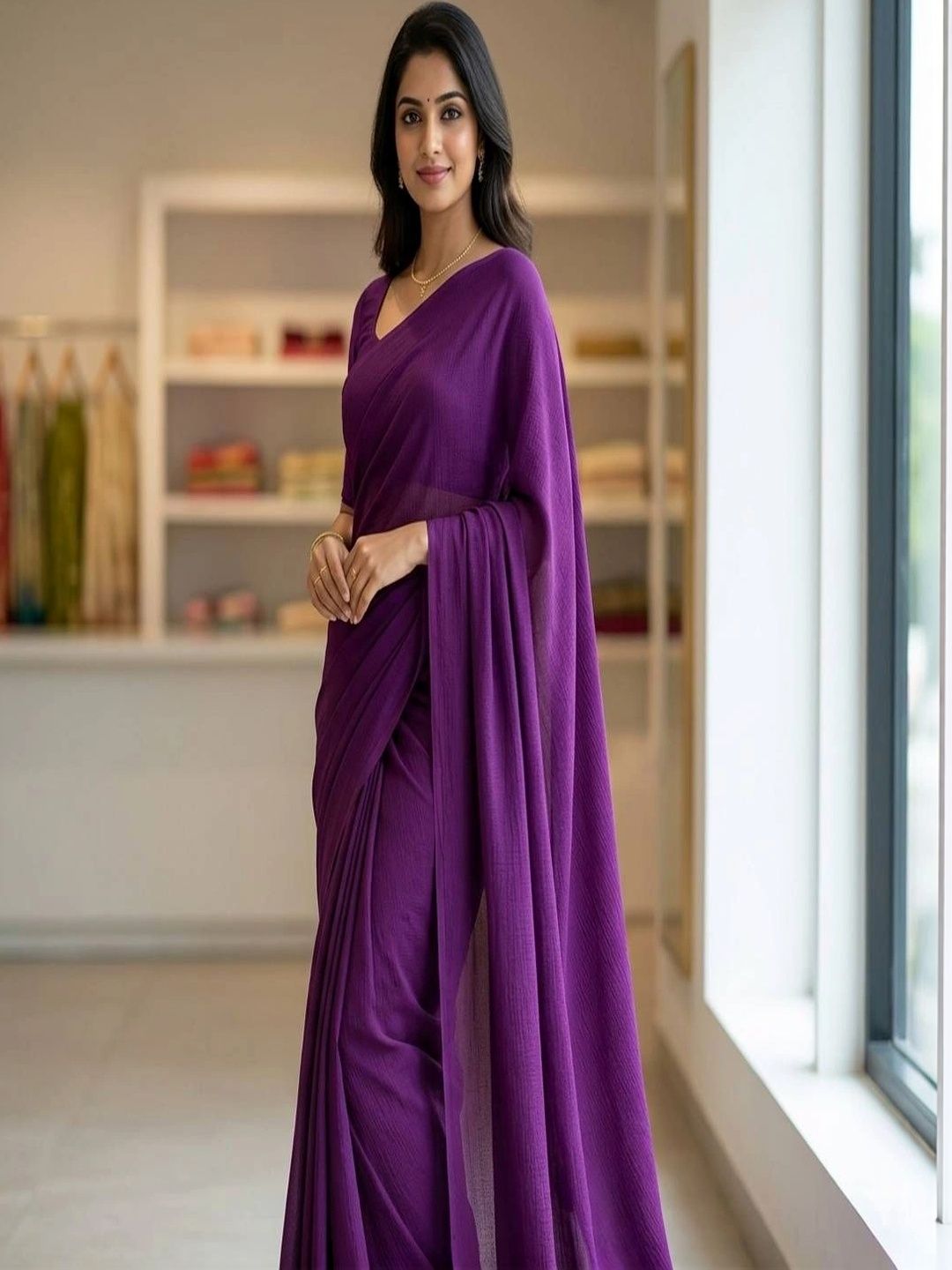 KRISHNAM TRENDS Dyed Silk Crepe Unstitched Dress Material-image-1