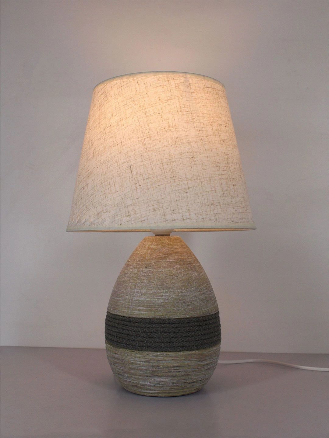 ELARE Grey Textured Ceramic Contemporary Abstract Shaped Table Lamp with Bulb-image-49