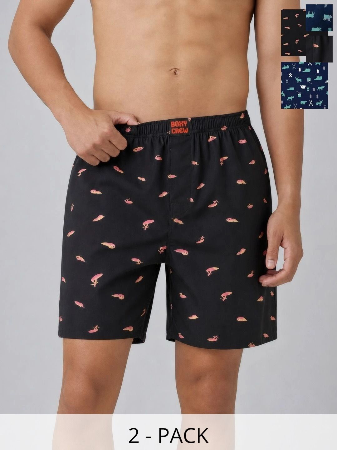 Boxy Crew Pack Of 2 Printed Pure Cotton Mid Rise Boxers-picture-29