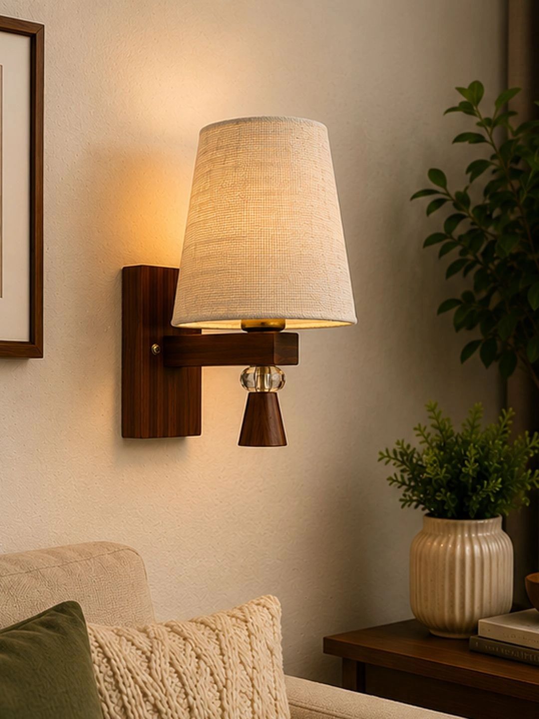 Myntra Elegant Homes White Textured Wood Contemporary Frustum Shaped Wall Lamp-picture-24