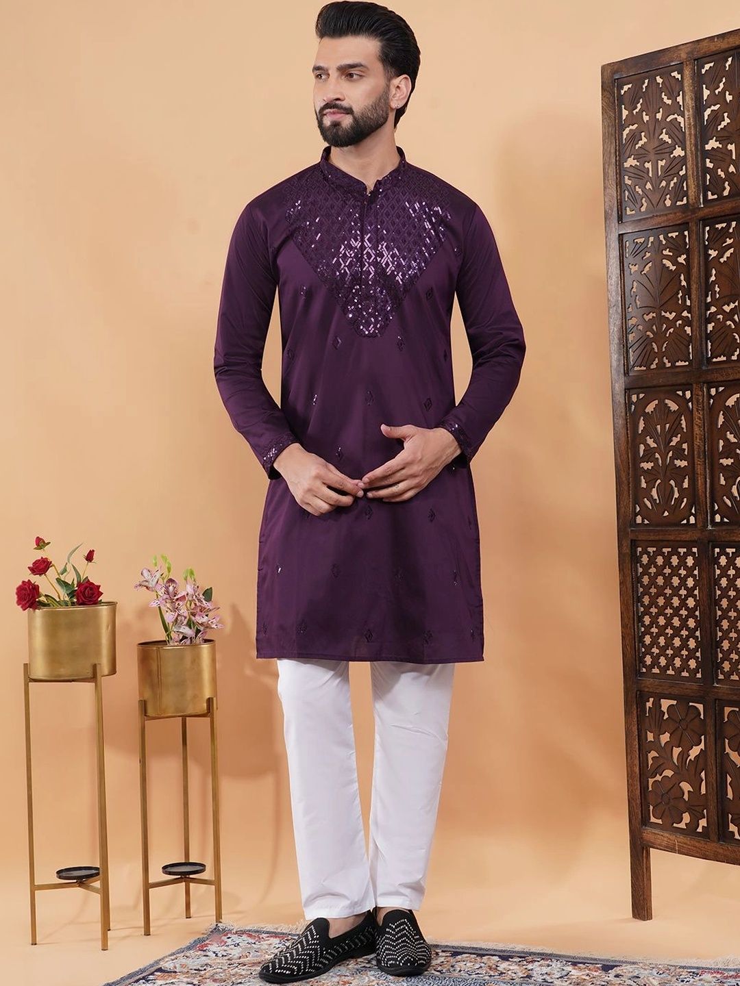 ADHIRAJAN Men Embellished Sequinned Kurta-picture-34