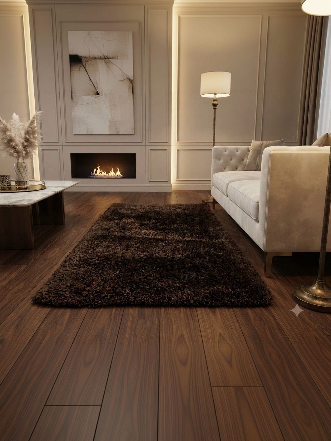 KAYNAT CARPET Brown Solid Shaggy Woollen Carpet-image-11