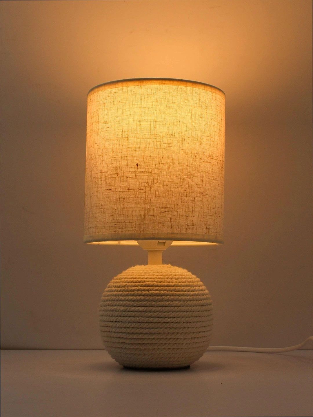ELARE Off White Textured Ceramic Contemporary Cylindrical Shaped Table Lamp with Bulb-image-14