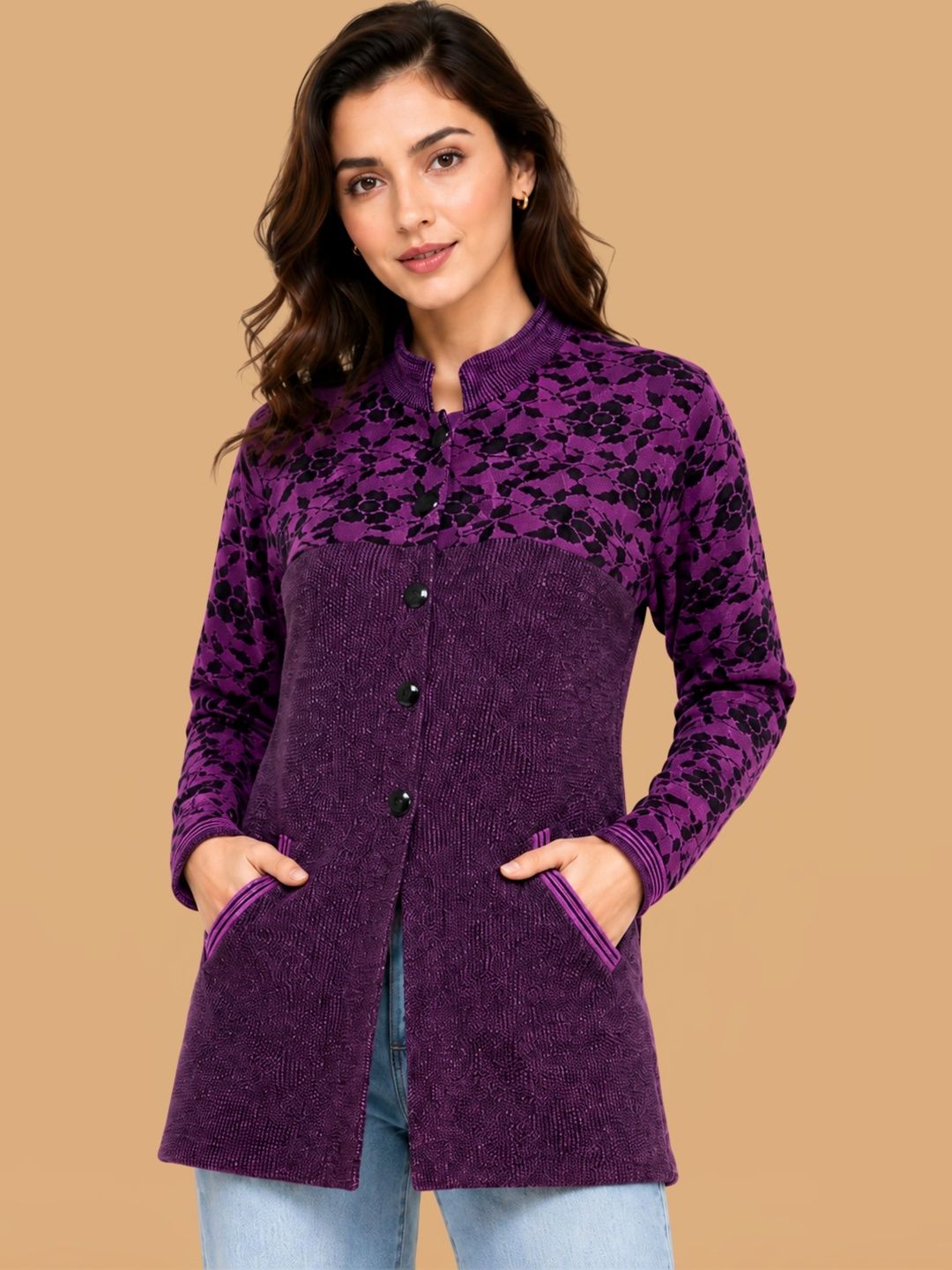 HAUTEMODA Women Floral Printed Woollen Cardigan-picture-45