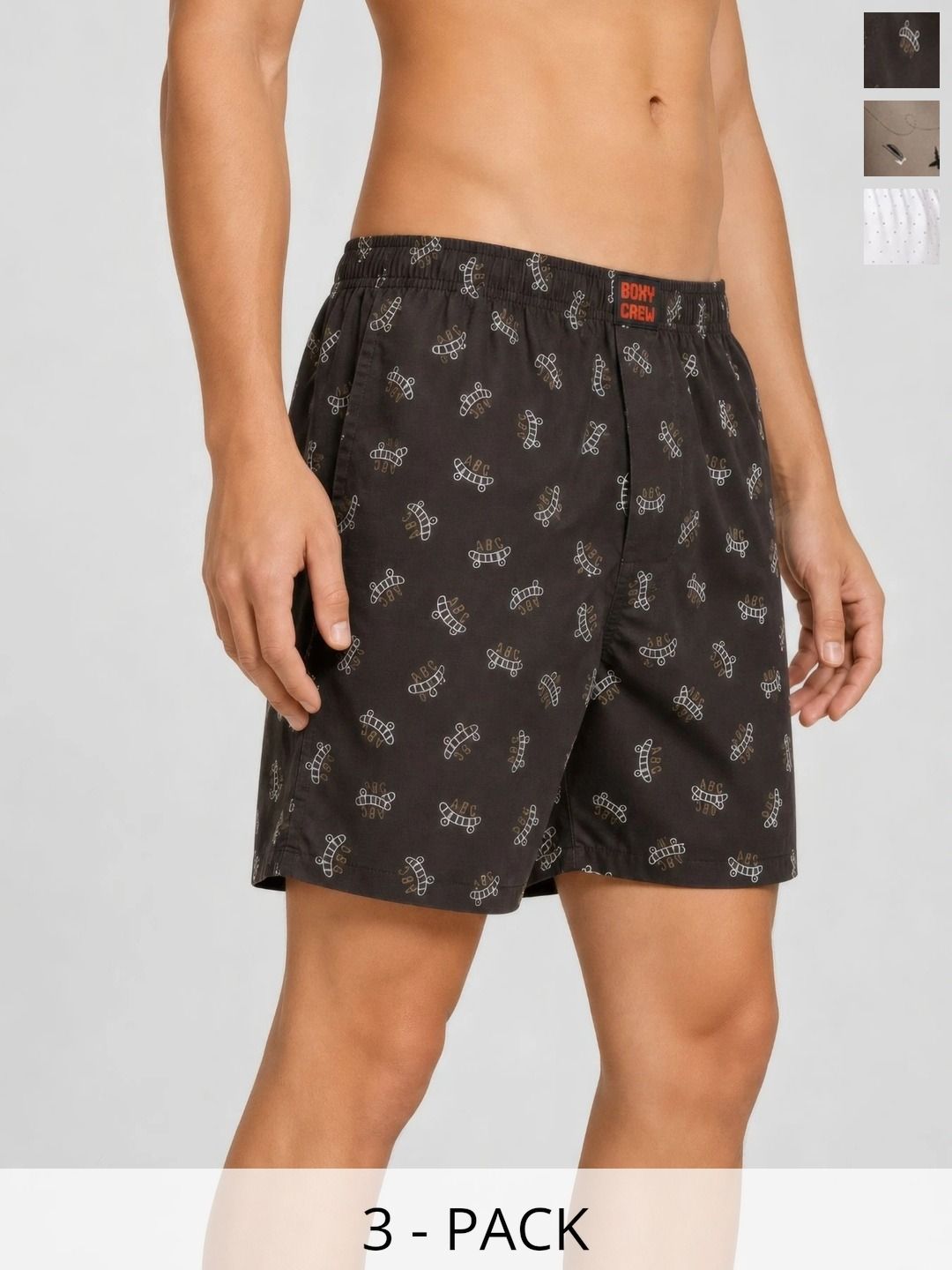 Boxy Crew Pack Of 3 Printed Pure Cotton Breathable Boxers-picture-46