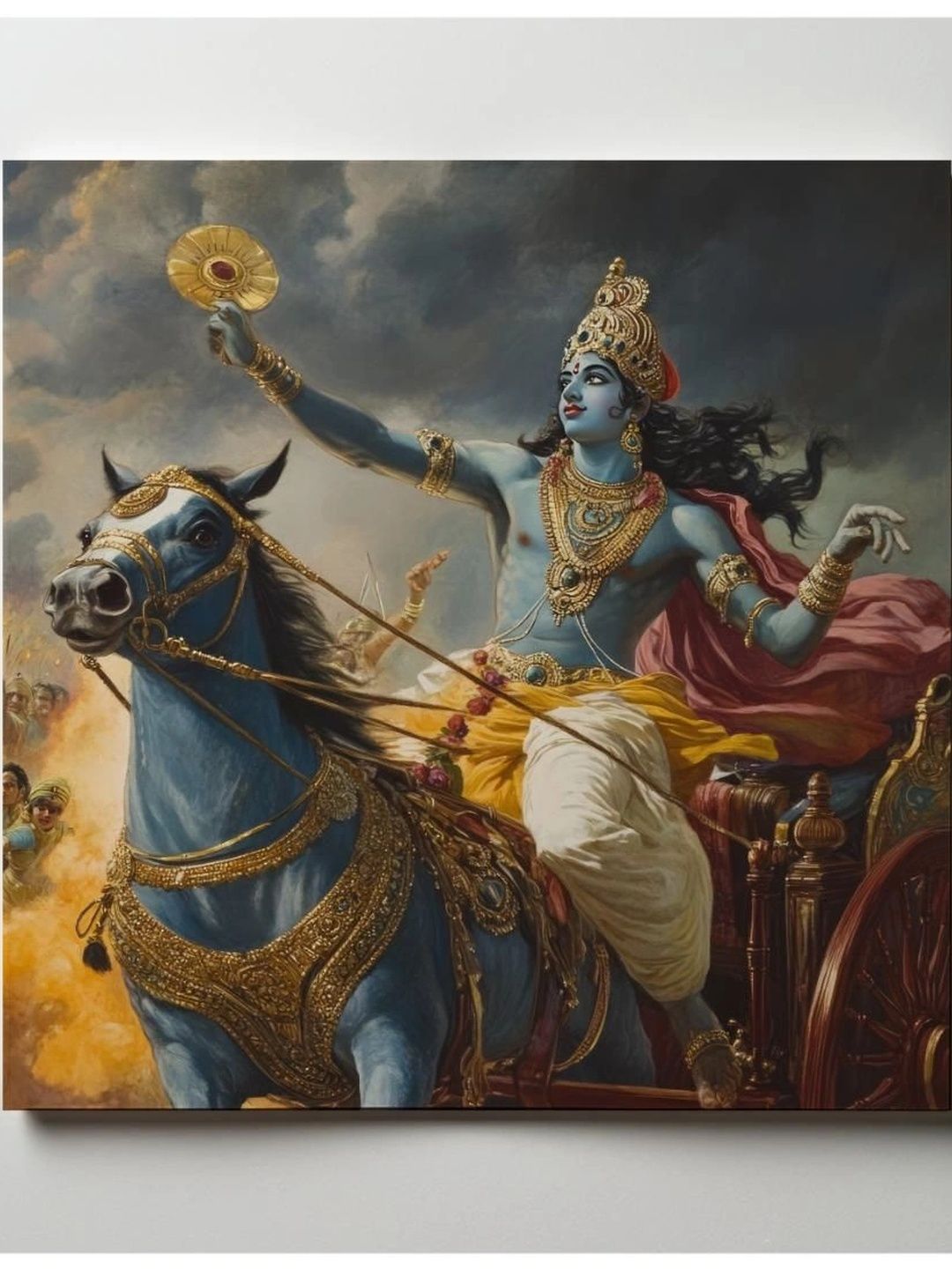 ARTOLIC Blue & Yellow Krishna Riding Chariot Wall Sticker-image-19