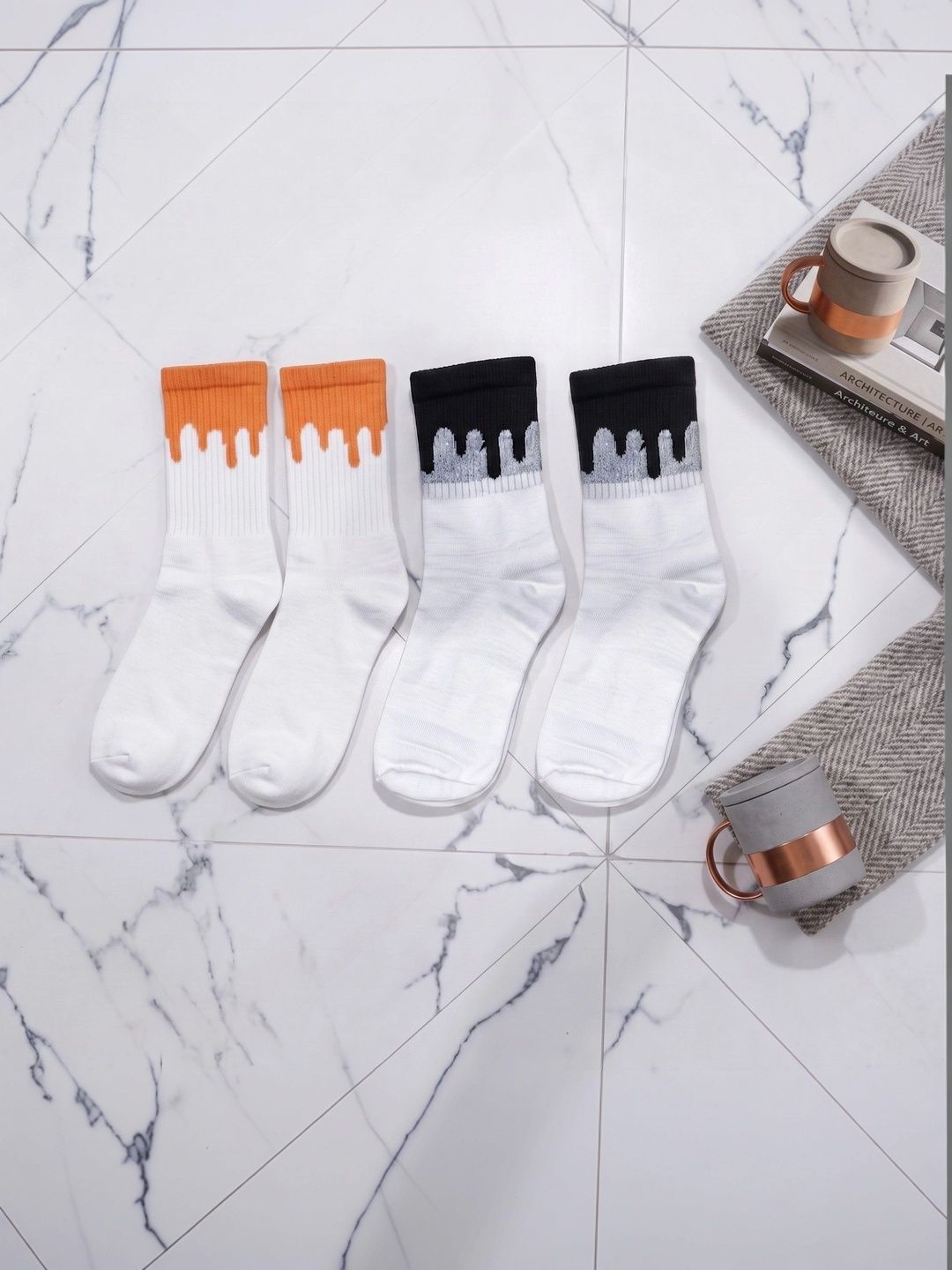 SWAZ Men Pack of 2 Cotton Assorted Patterned Calf Length Socks-picture-49