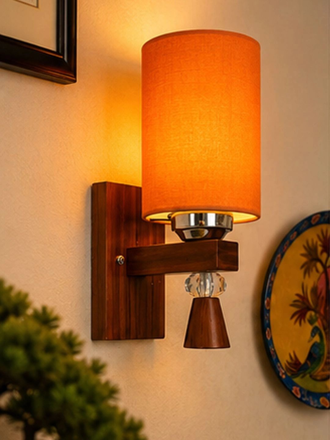 Myntra Elegant Homes Orange Wood Cylinder Shaped Wall Lamp-image-49