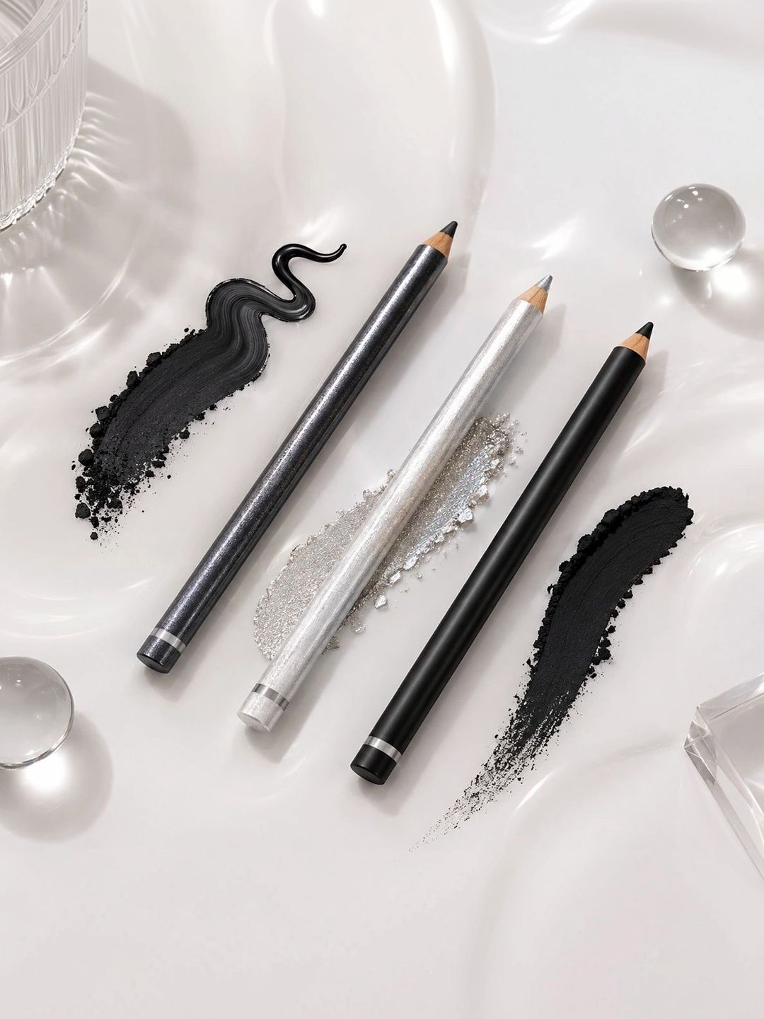MISS ADS Set Of 3 Long Lasting Eye Pencil - 2 g Each - Black - White Glitter - Matte Black-picture-16