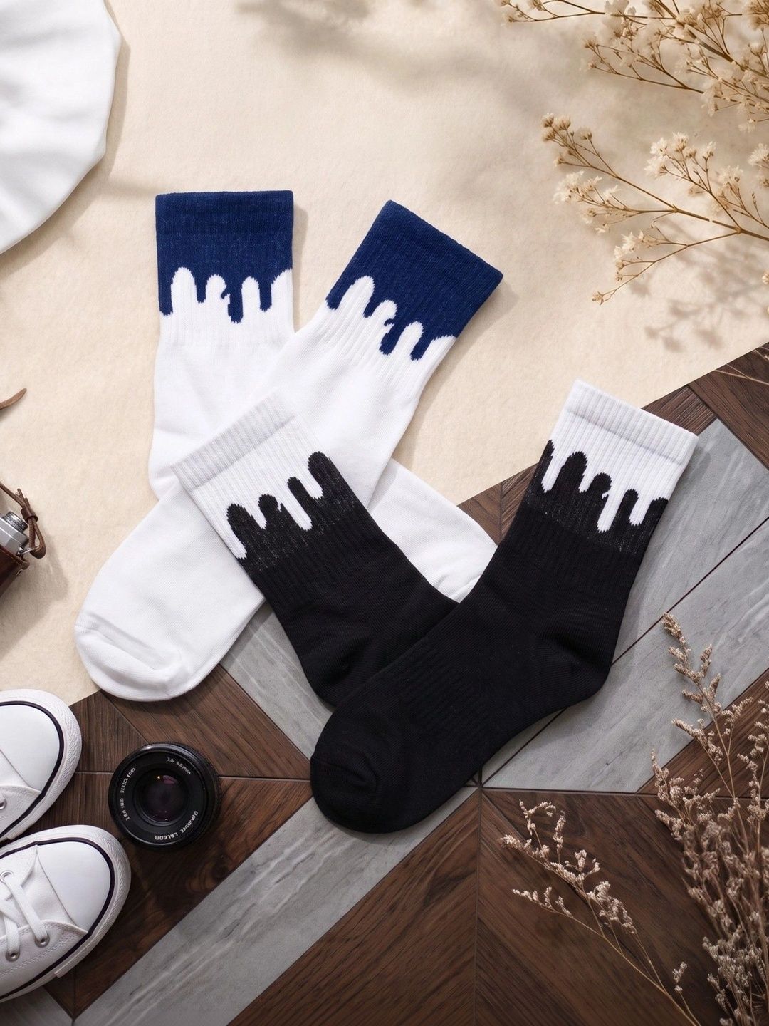 pell-mell Men Pack of 2 Cotton Assorted Patterned Above Ankle Socks-picture-35