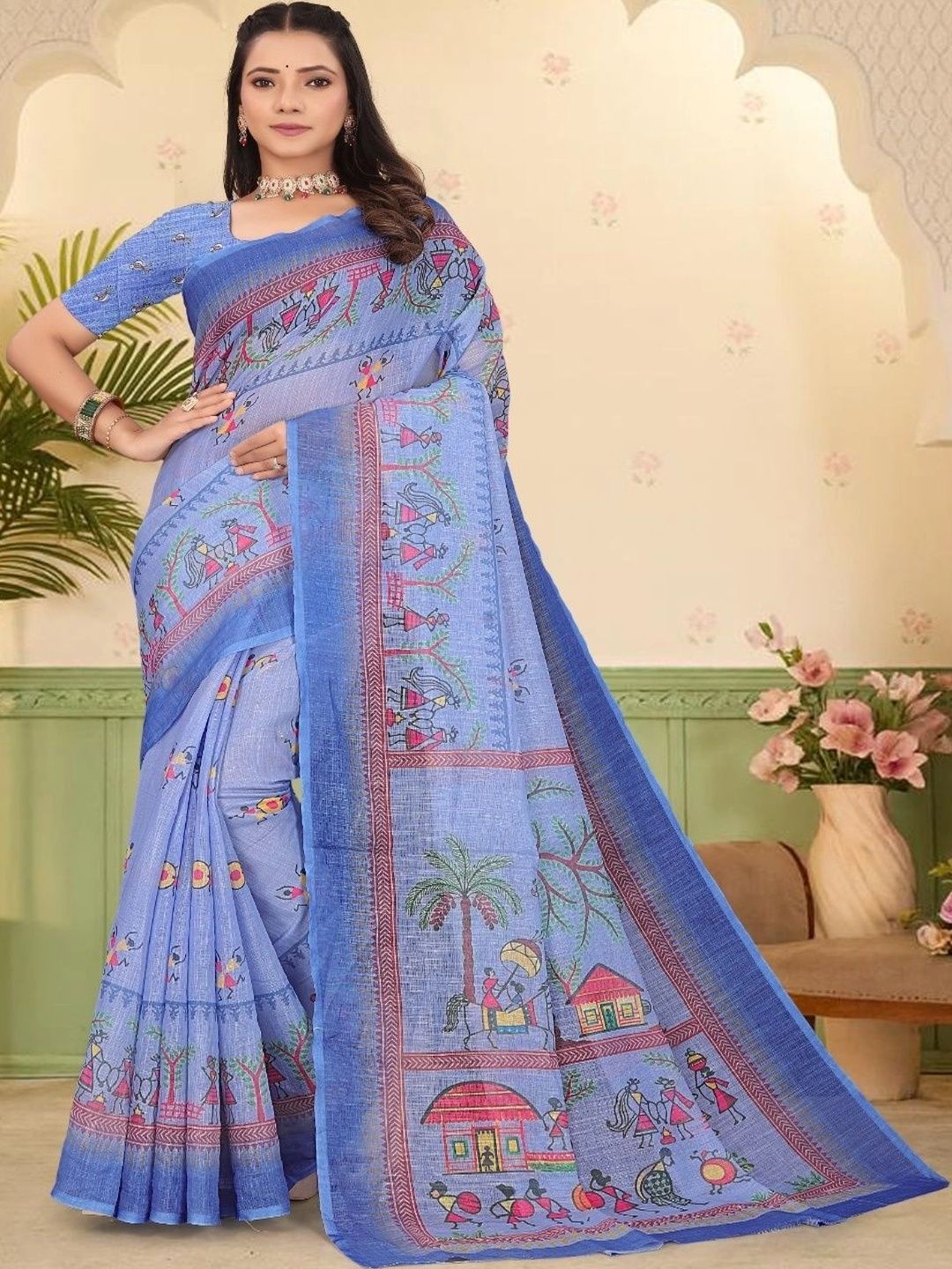 JIVIKA Warli Silk Cotton Kanjeevaram Saree-picture-23