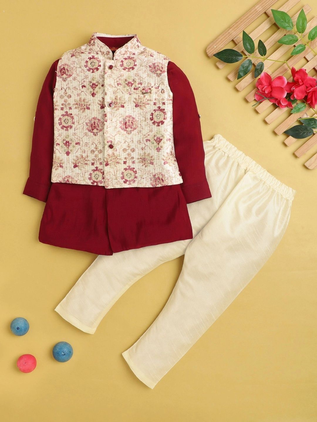 Sparklepop Boys Printed Mandarin Collar Sherwani-picture-40