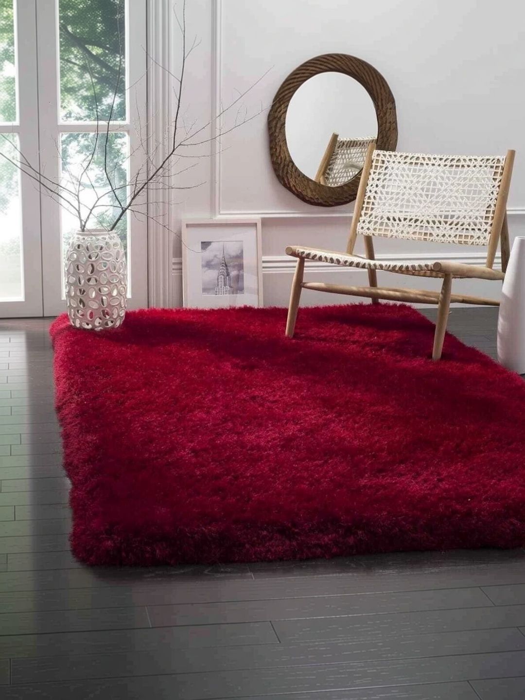 Samjeeda Handloom carpets Pink Geometric Anti-Skid Woollen Carpet-image-23