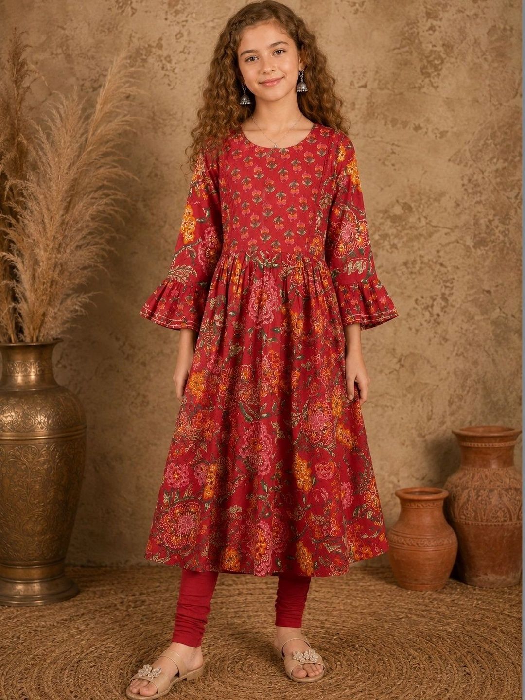 BAESD Girls Floral Printed Flared Sleeves Floral Kurta-picture-47