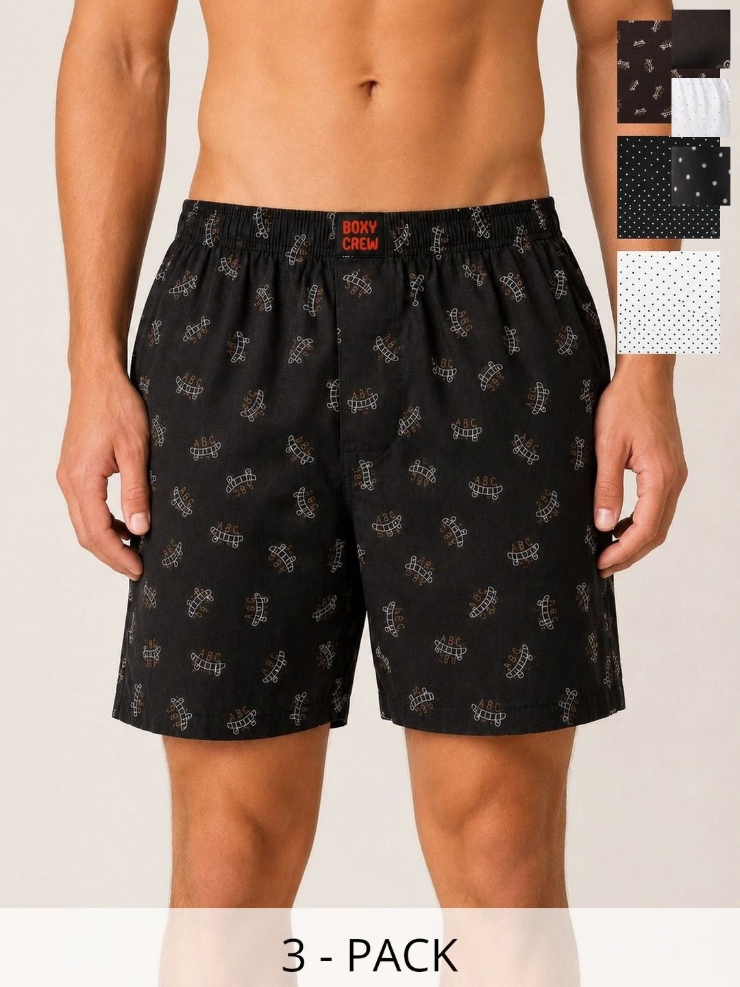 Boxy Crew Pack Of 3 Printed Pure Cotton Breathable Boxers-picture-20