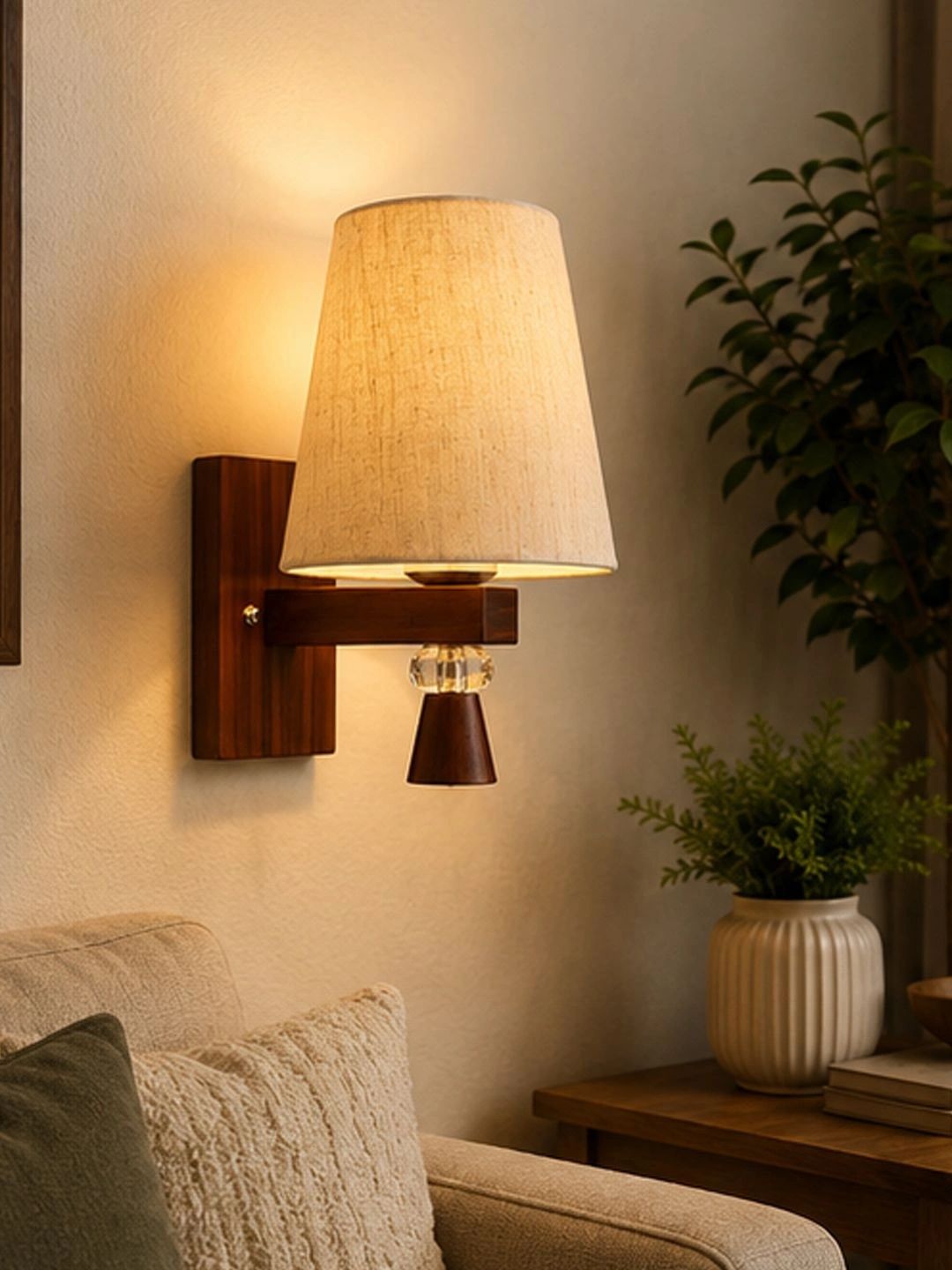 Myntra Elegant Homes Off White Textured Wood Traditional Frustum Shaped Wall Lamp-picture-31