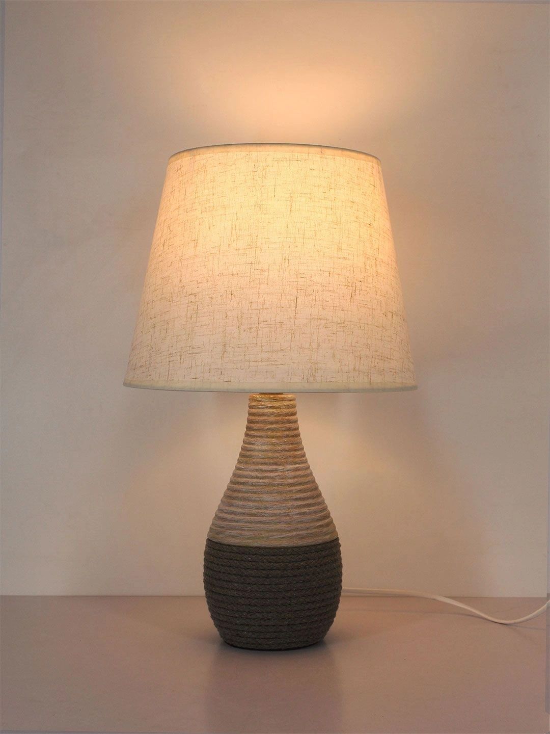 ELARE Grey Textured Ceramic Contemporary Frusturical Shaped Table Lamp with Bulb-image-47