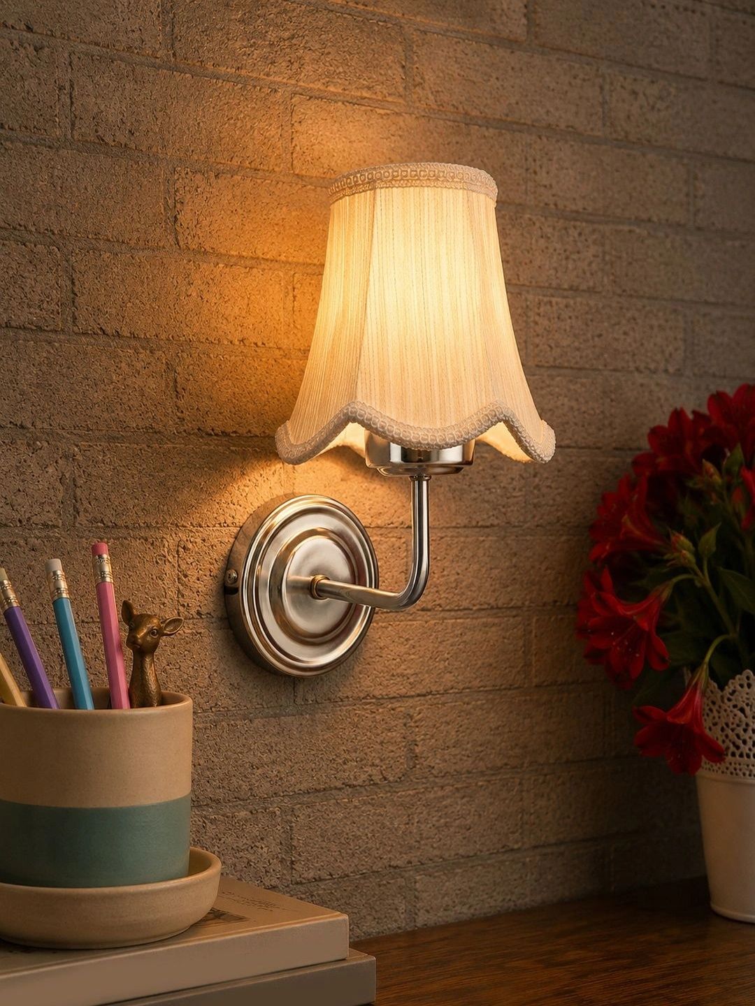 Myntra Elegant Homes Off White Textured Metal Traditional Frustum Shaped Wall Lamp-picture-50