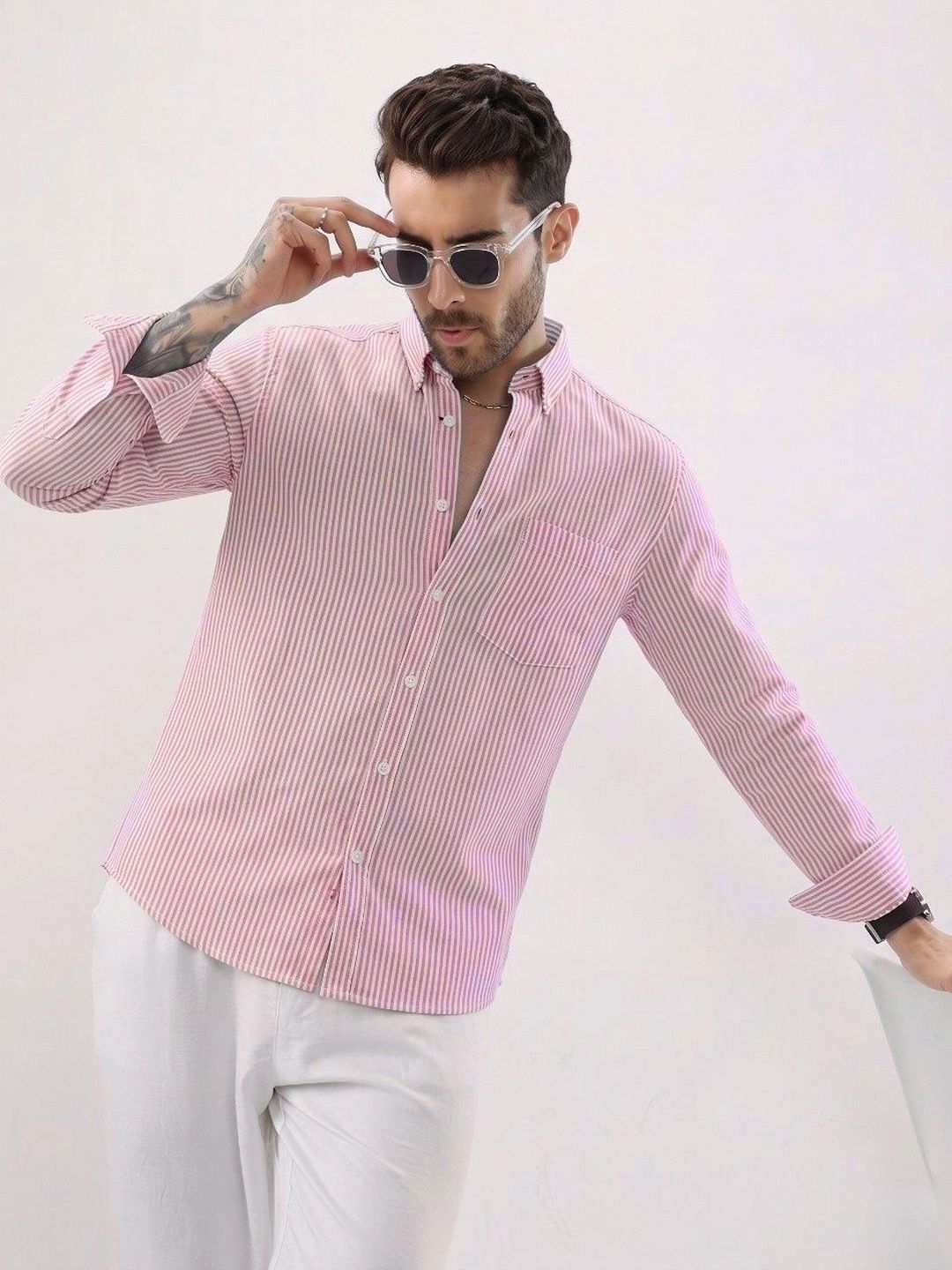 R.Code by The Roadster Life Co. Men Standard Slim Fit Striped Casual Shirt-picture-24