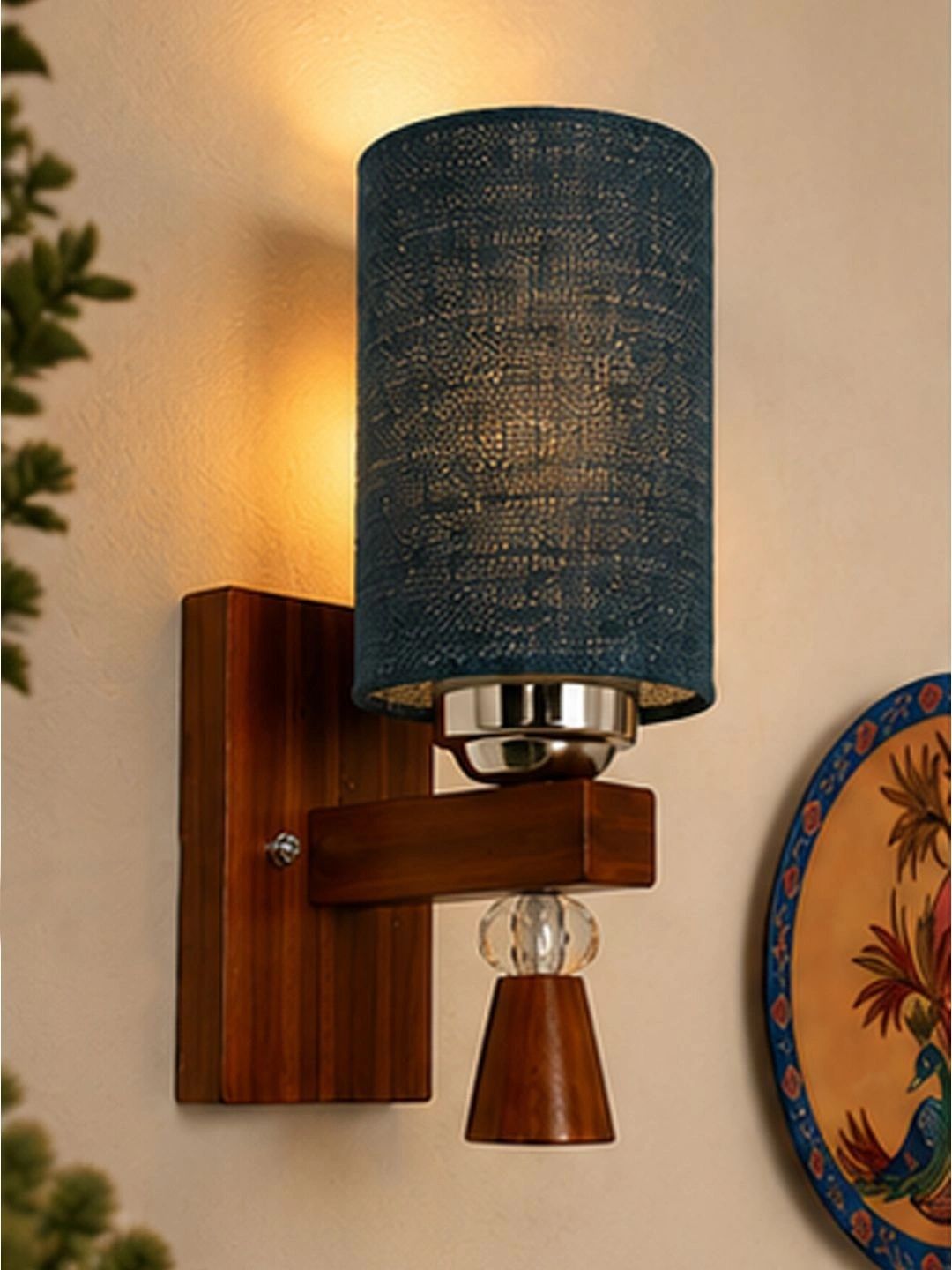 Myntra Elegant Homes Blue Textured Wood Cylinder Shaped Wall Lamp-picture-30