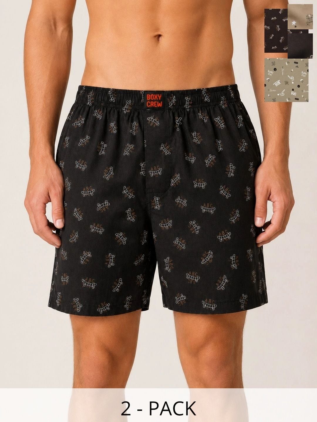 Boxy Crew Pack Of 2 Printed Pure Cotton Breathable Boxers-picture-50
