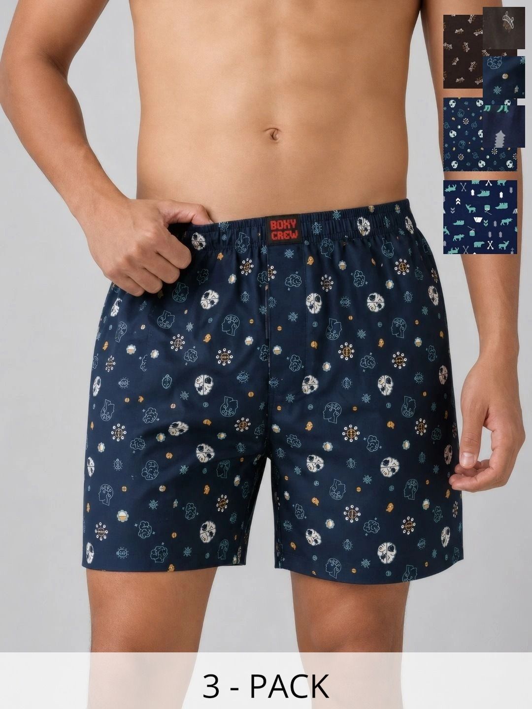 Boxy Crew Pack Of 3 Printed Pure Cotton Breathable Boxers-picture-30