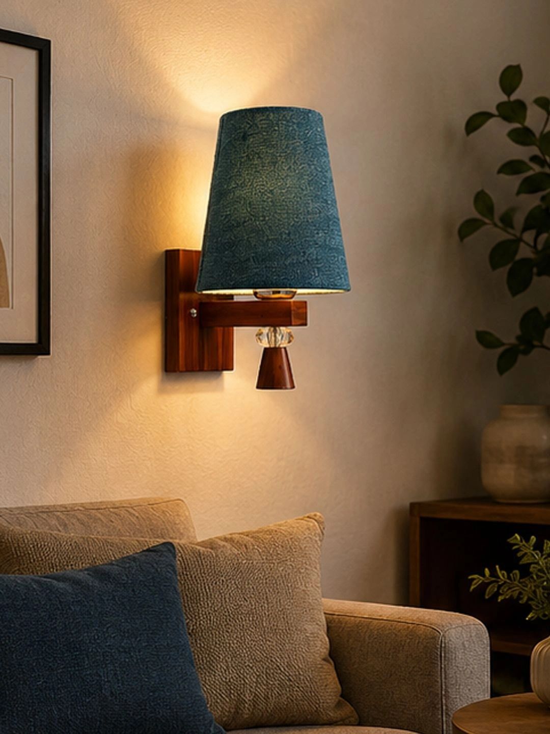 Myntra Elegant Homes Blue Textured Wood Contemporary Frustum Shaped Wall Lamp-picture-20