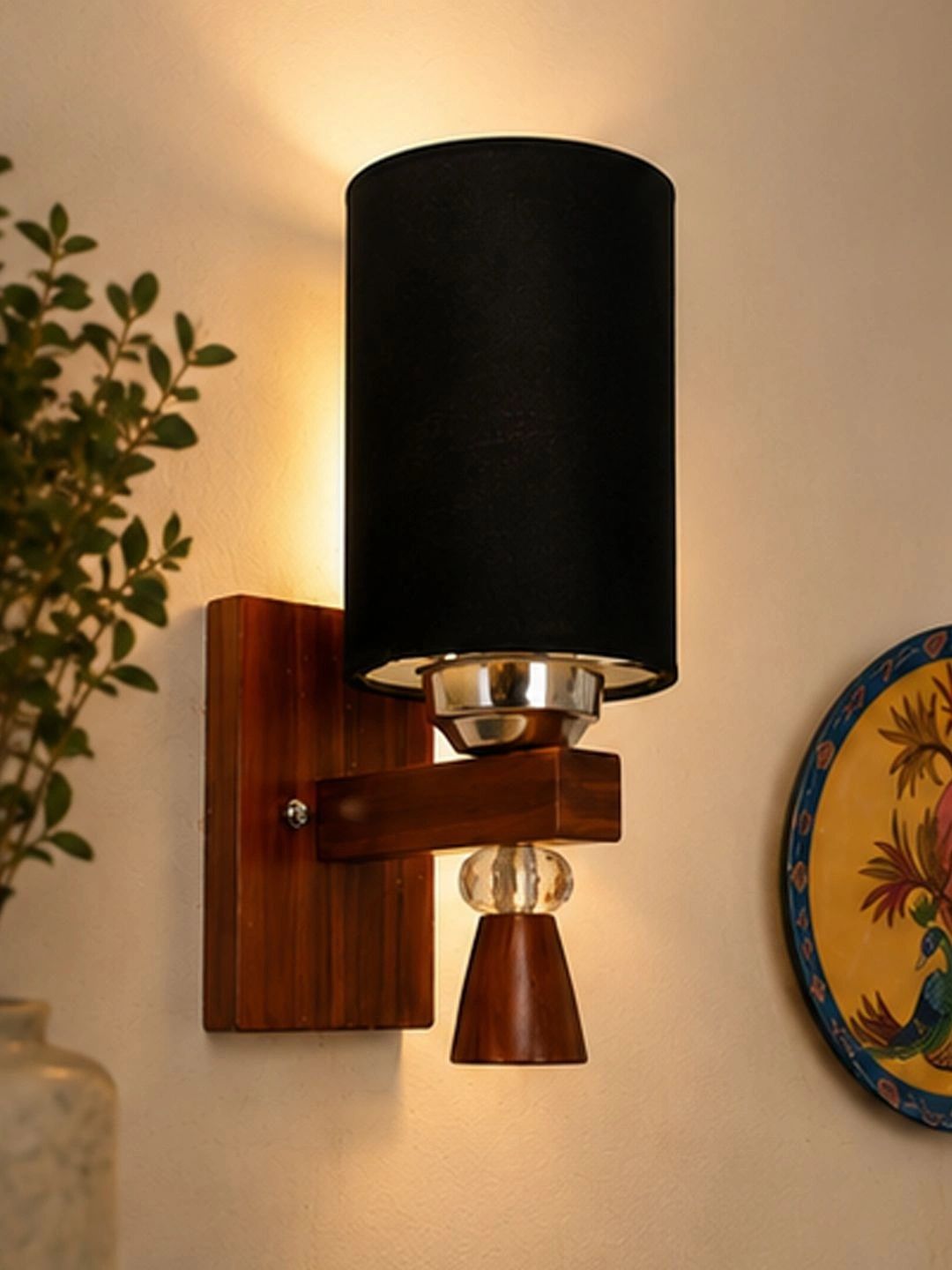Myntra Elegant Homes Black Wood Contemporary Cylinder Shaped Wall Lamp-picture-34