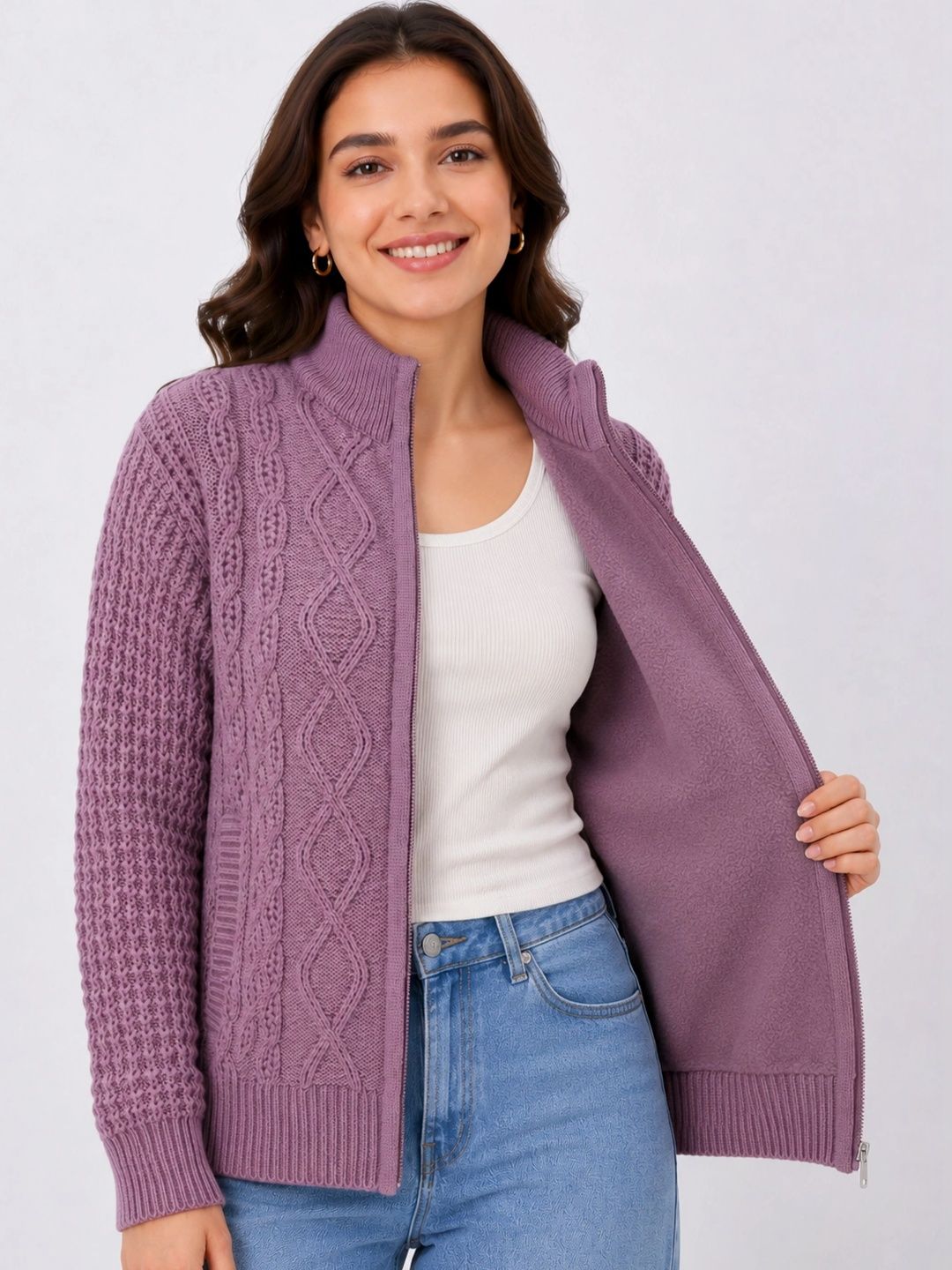 HAUTEMODA Women Cable Knit Woollen Cardigan-picture-4