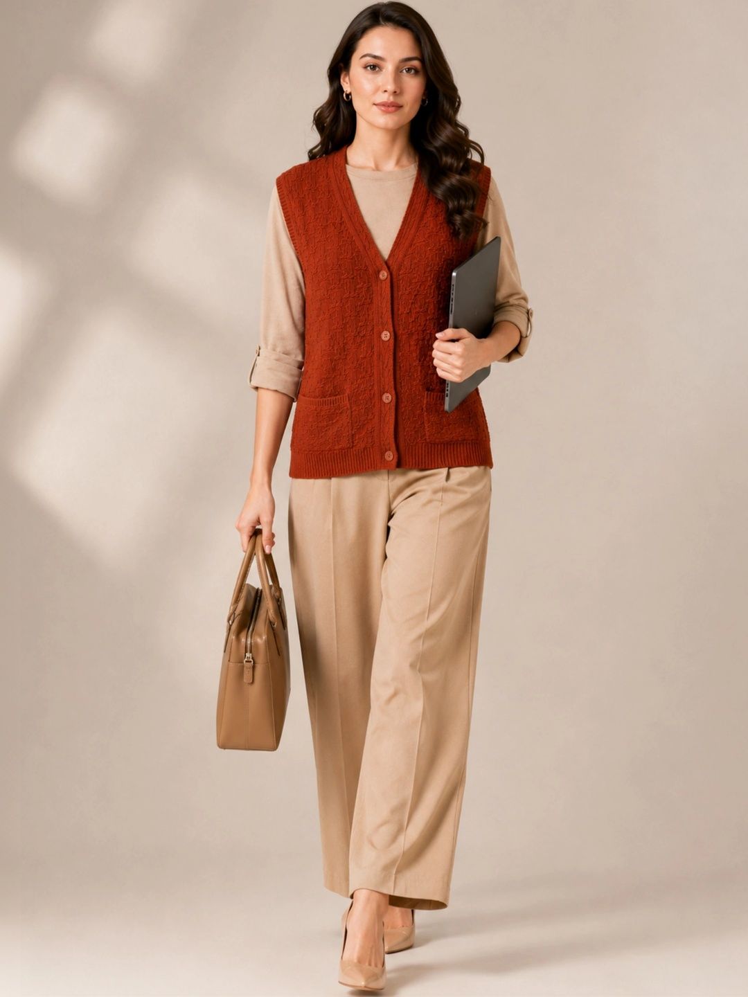 HAUTEMODA Women Cable Knit Woollen Sweater Vest-picture-9