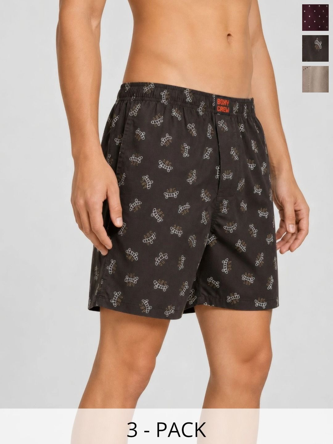 Boxy Crew Pack Of 3 Printed Pure Cotton Breathable Boxers-picture-22