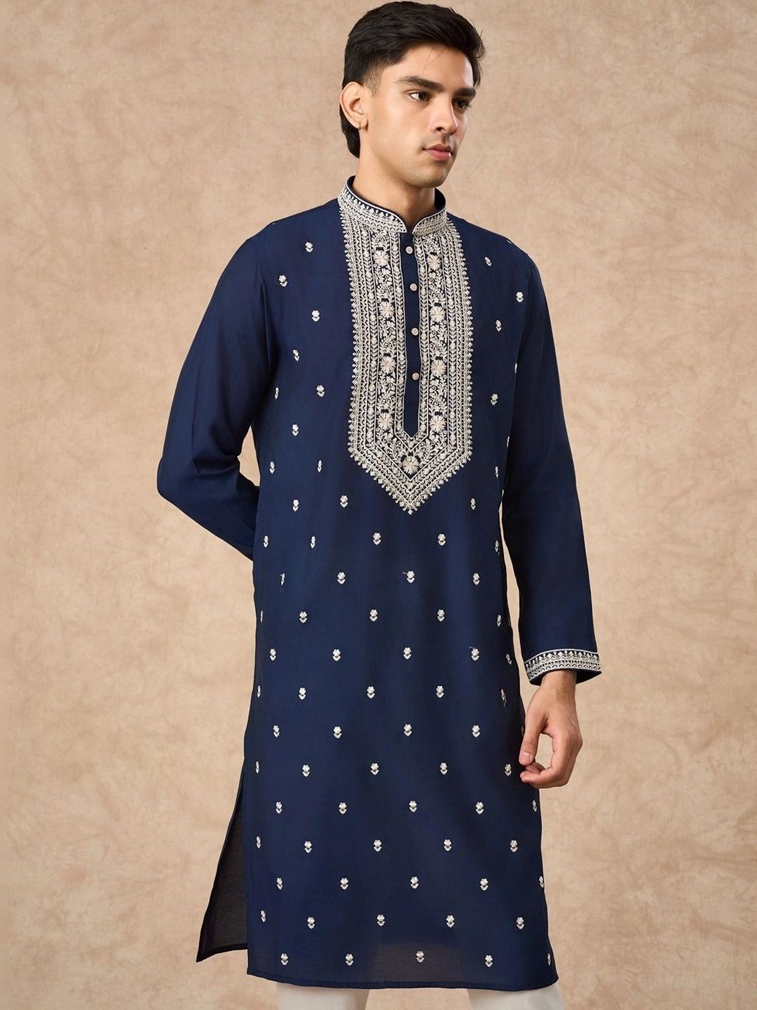Manyavar Men Ethnic Motifs Embroidered Regular Thread Work Kurta with Trousers-picture-23