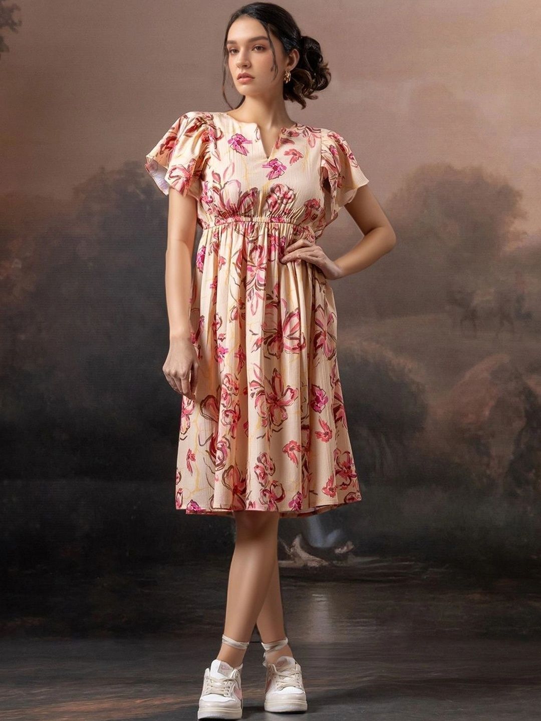 Twelve South Floral Print Flutter Sleeve A-Line Dress-picture-12