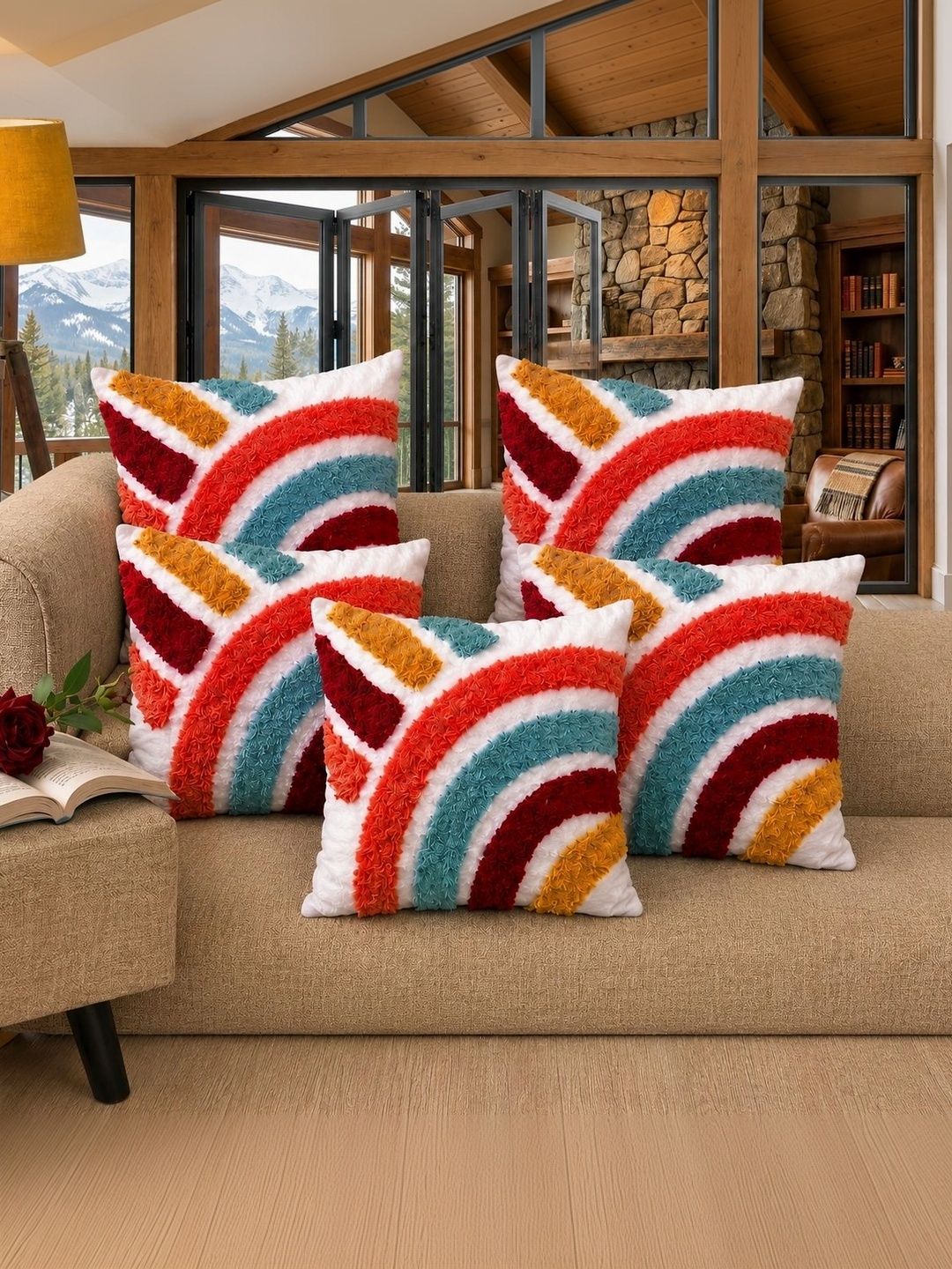 Sawariya Seth Decor Multicoloured Set of 5 Geometric Square Cushion Covers-picture-40