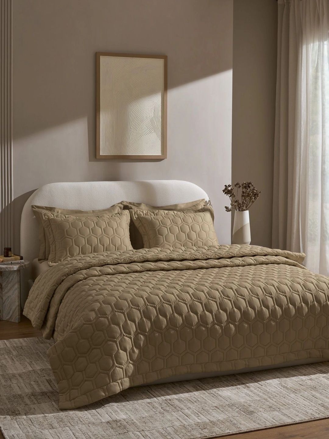 SANSAAR A DDECOR BRAND LIVE CONSCIOUSLY Brown & Beige Geometric Cotton 3 Piece Double Extra Large Superfine Bedding Set-picture-28