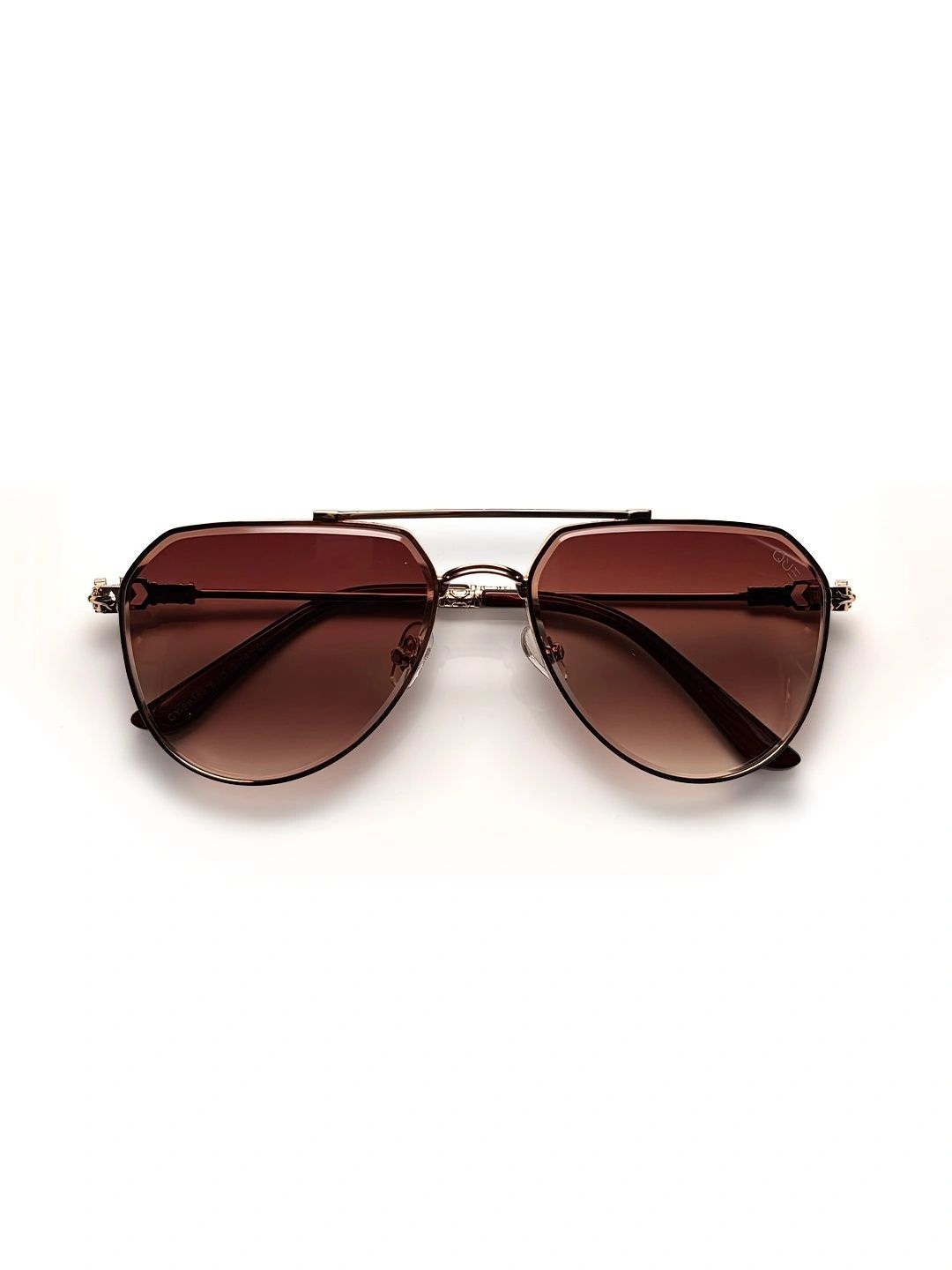 QUE UNIVERSE Unisex Brown Lens & Gold-Toned Aviator Sunglasses with-picture-17