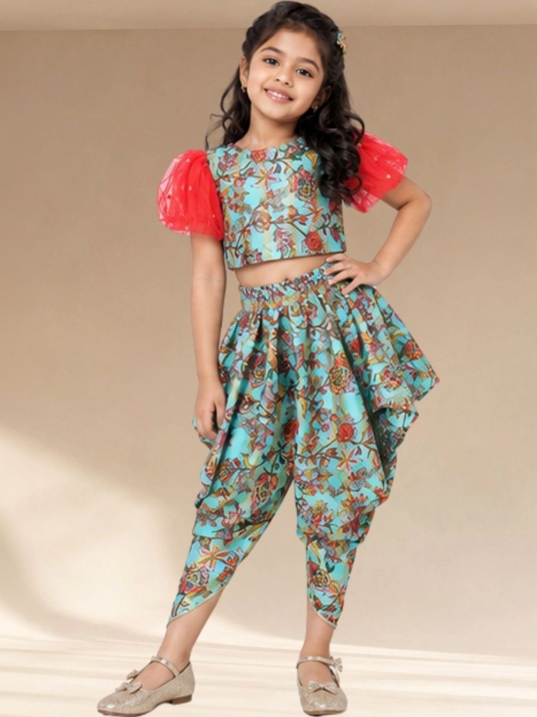LIL DRAMA Girls Printed Top with Dhoti Pants-image-22