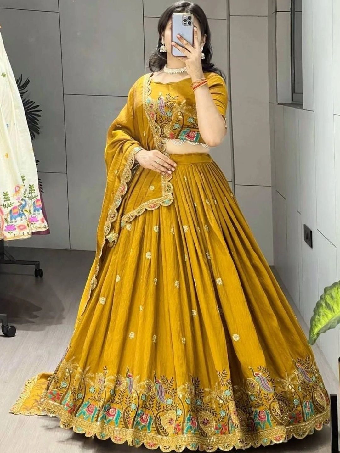 SRK STYLE Embroidered Thread Work Ready to Wear Lehenga &-image-19
